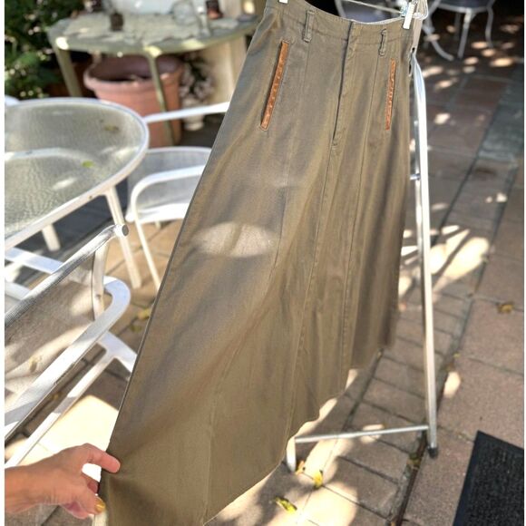 VTG 1987 Banana Republic Savanna Cotton Twill Khaki Pewter Maxi Skirt VTG SZ 10 - Picture 5 of 10